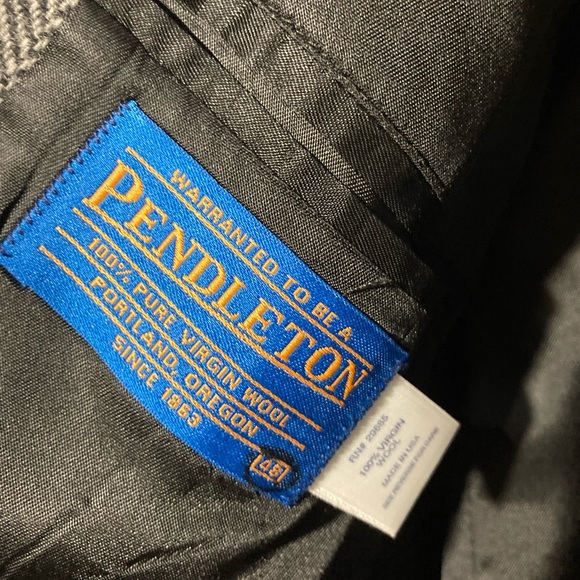 Pendleton 100% Pure Virgin Wool Black/White Herringbone Blazer Sz 48 USA Made - Picture 10 of 15